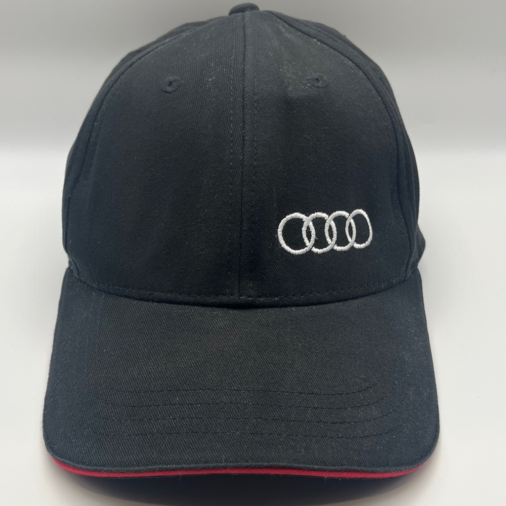 Audi Black Baseball Cap with Red Accent Strip on Bill